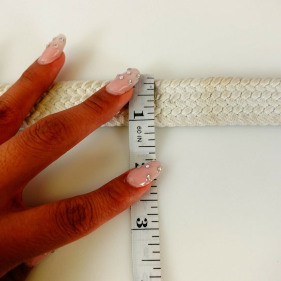 Women's White Brown Braided Belt LARGE Leather Office Boho‎ Gold Pleated D Ring - Picture 4 of 7